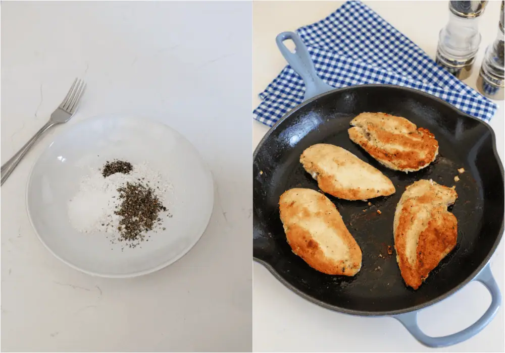 Some of the steps for making ranch chicken. Whisk the flour, Italian seasoning, salt, and black pepper in a wide shallow bowl. Dredge the chicken breasts in the flour mixture, then pan-fry them in a bit of olive oil.