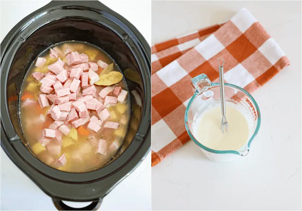 Some of the steps to making crockpot ham and potato soup. Cook on high for 3-3½ or low for 6 hours.Whisk the heavy cream and cornstarch together.