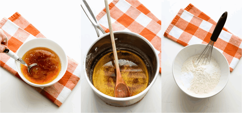 Some the steps to making brown butter chocolate chip cookies. Brown the butter and cool it in the refrigerator until it solidifies.
Whisk the flour, baking soda, and salt.