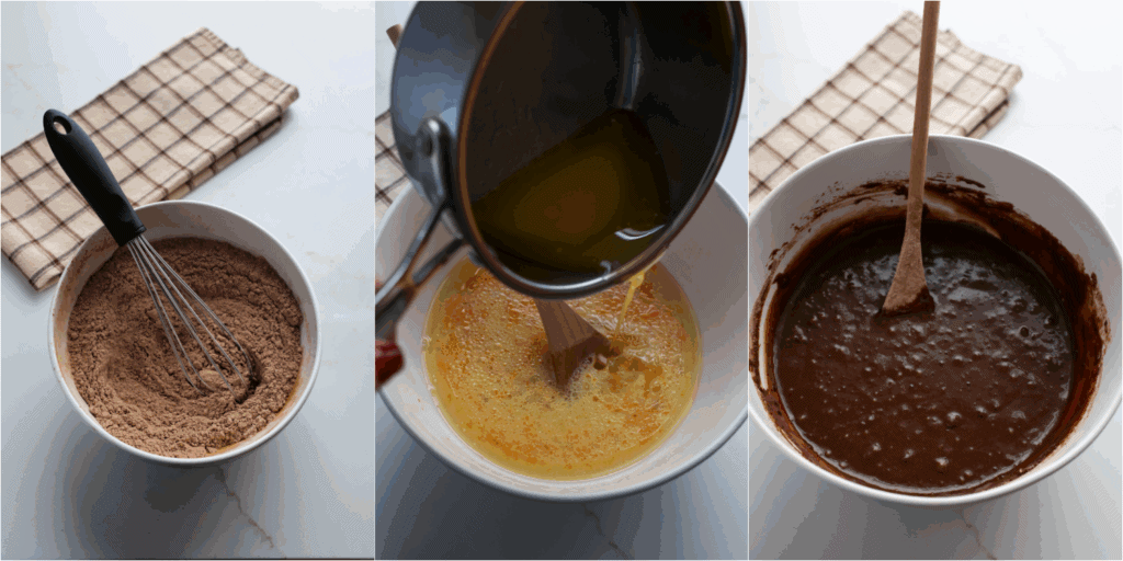 Some of the steps for making chocolate bundt cake, Sift the flour, cocoa powder, baking soda, salt, and instant coffee together. In a large bowl, mix the granulated sugar, milk, vegetable oil, eggs, and vanilla extract. Stir in the melted butter. Stir the flour mixture into the milk mixture.