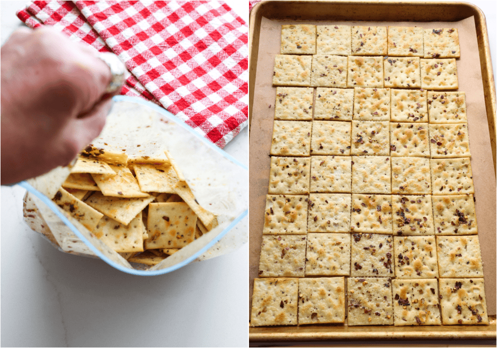 Some of the steps top making Fire Crackers. Combine the oil, dry ranch dressing, garlic powder, onion powder, black pepper, and red pepper flakes in a large plastic bag.

Add the saltines and toss gently to coat. Marinate for 2-8 hours, turning every couple of hours. 
Lay the marinated fire crackers in a single layer on parchment-covered baking sheets and bake. 