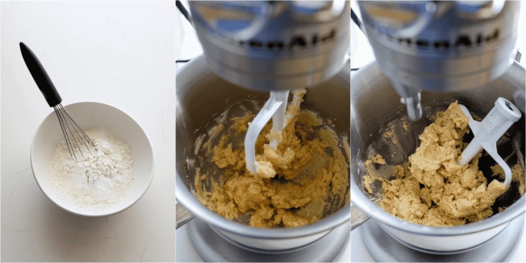 Some of the steps to making pecan pie cookies. Whisk the flour, baking powder, baking soda, and salt in a bowl. Cream the butter and both sugars at medium speed until light and fluffy. Reduce the speed and add the egg and vanilla extract. Add the flour and beat until combined. Scraping down the beater and bowl as needed.