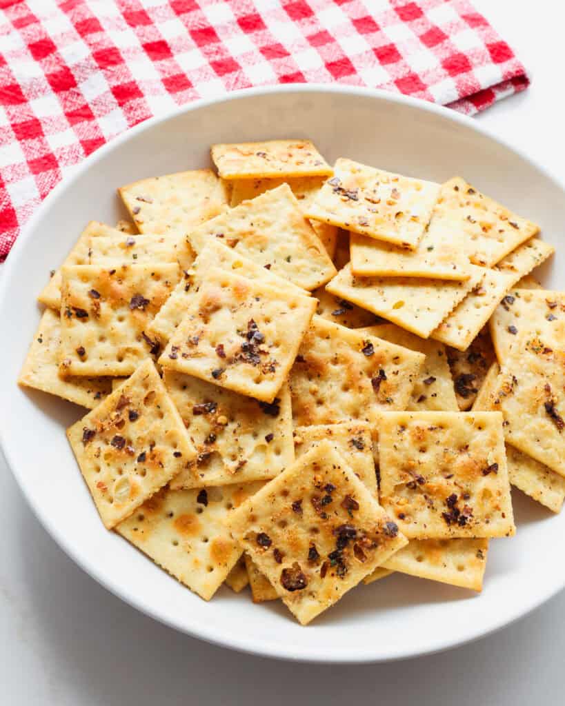 A close up view of spicy southern Alabama crackers. 