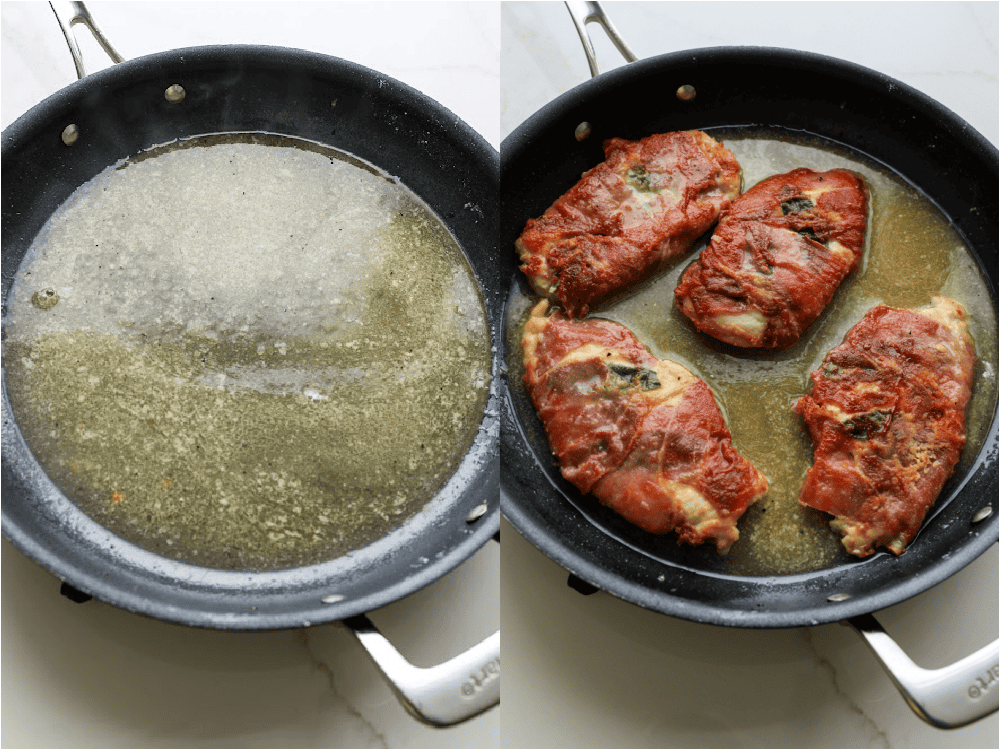Some the steps to making chicken saltimbocca. Swirl in the butter and season with salt and freshly ground black pepper to taste. Add the chicken back to the pan and simmer for a few minutes. Serve promptly.