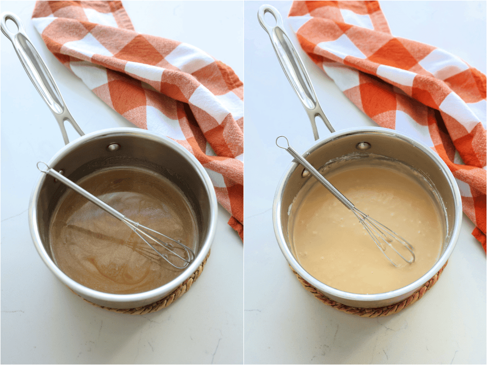 Some of the steps to making coffee cookies. In a saucepan over medium-low heat, melt the butter in the maple syrup, whisking constantly. Once the butter has melted, remove it from the heat and whisk in the powdered sugar, vanilla extract, and salt. Drizzle the glaze over the fully cooled cookies. 