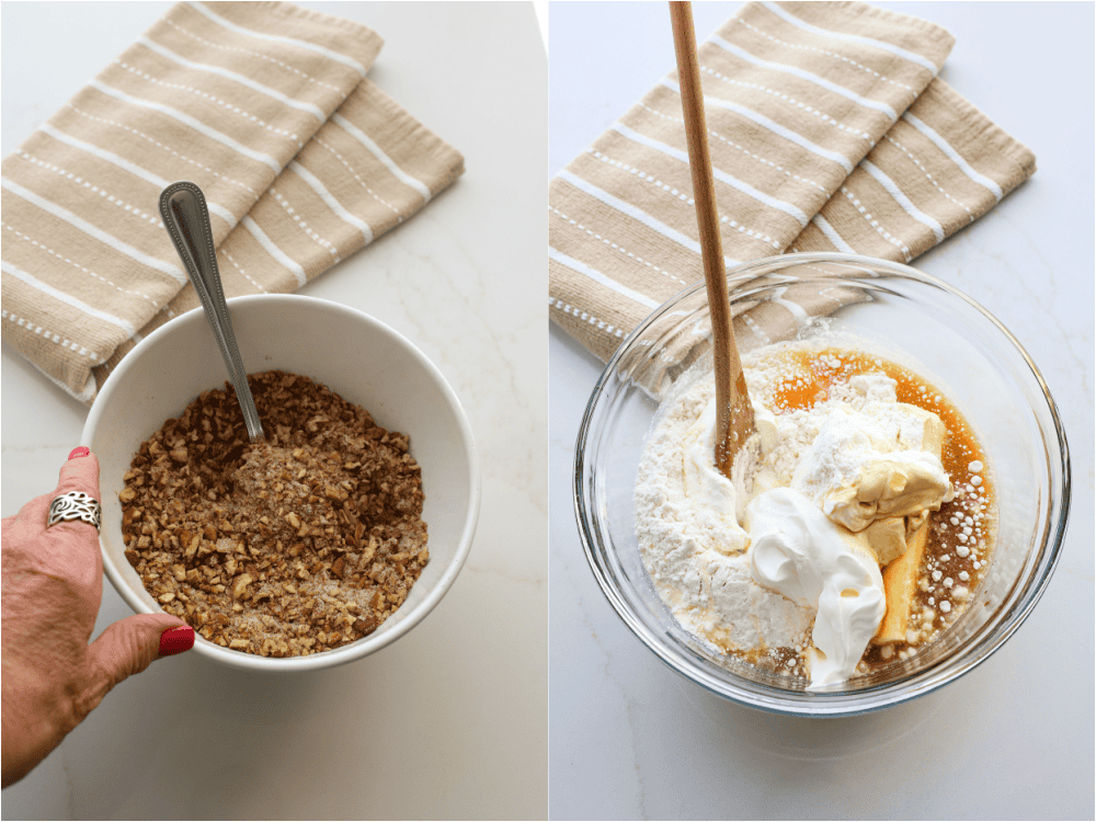 Sock It To Me Cake Recipe Some of the steps for making Sock It To Me Cake In a small bowl, mix cinnamon, brown sugar, pecans, and a little bit of the dried cake mix. Set aside.
In a large mixing bowl, mix the remaining cake mix, oil, sour cream, water, eggs, and vanilla.