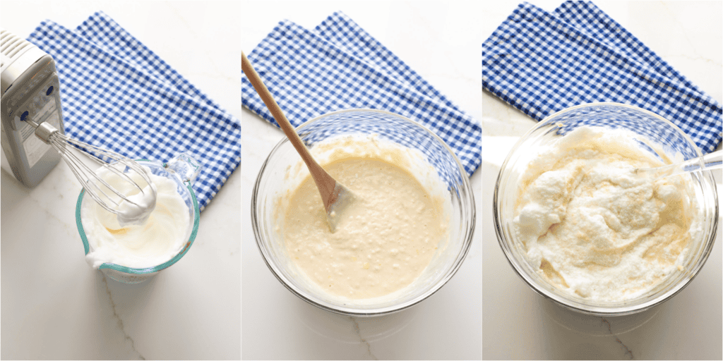 How to make protein pancakes. Use a handheld mixer with the whip attachment to whip the egg whites into stiff peaks.

Add the egg yolks, blended cottage cheese, milk, maple syrup, and melted butter to the well in the middle of the flour mixture. Stir to combine. Do not overmix the batter.Fold in the egg whites.