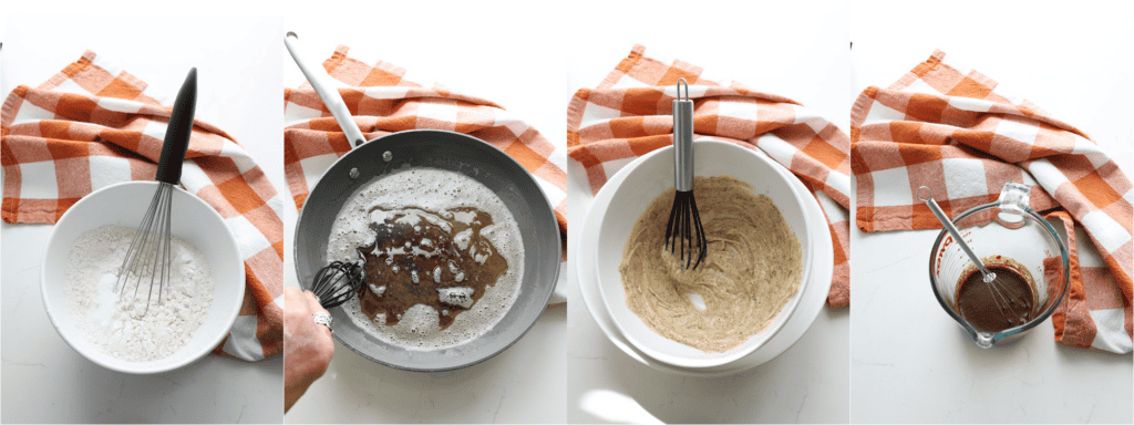 Some of the steps to making coffee cookies. Combine the flour, baking soda, and salt. 
Brown the butter. Cool it in an ice bath until it slightly resolidifies. 
Whisk the instant coffee with a tablespoon of hot water.