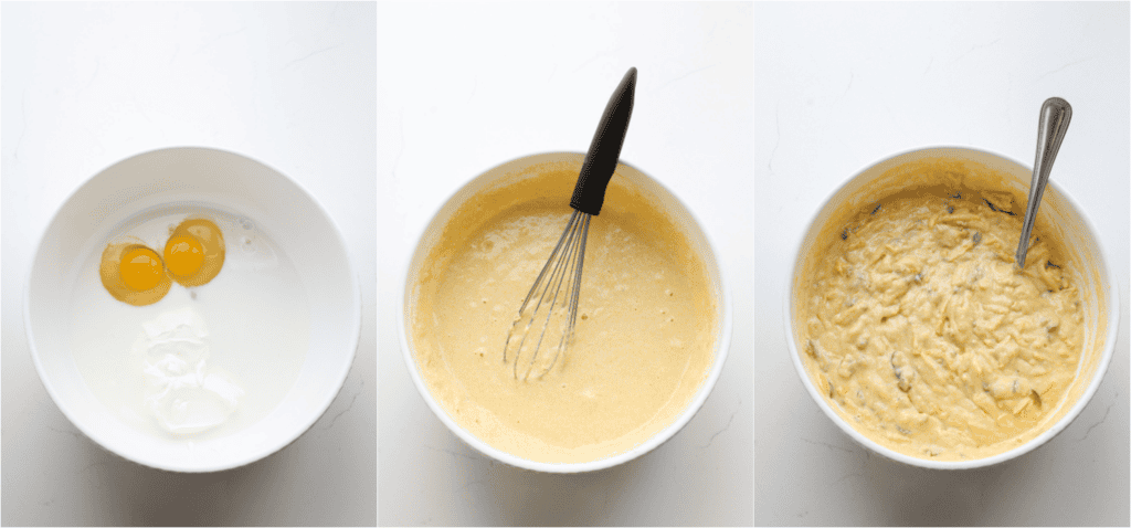 Some of the steps for making jalapeno cornbread. Mix the granulated and brown sugars, eggs, milk, and sour cream in a large bowl. Add the dry ingredients to the wet ingredients in several increments. Mix just until combined. Stir in the melted butter. Fold in the jalapeños and shredded cheese.