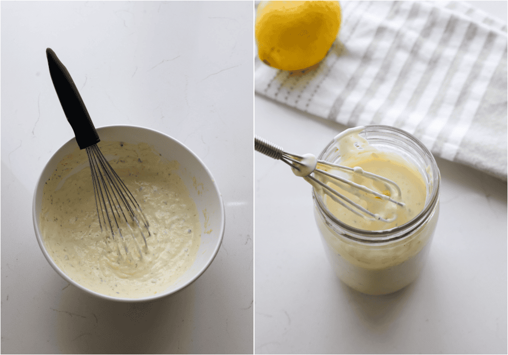 Some of the steps for making Caesar salad dressing. Whisk all the ingredients together in a large bowl. Store it in a mason jar or airtight container for up to 5 days.