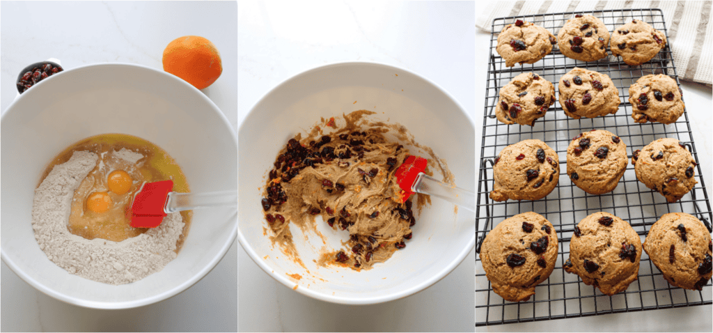 Some of the steps for making spice cake mix cookies.