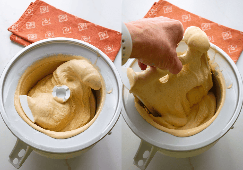 Some of the steps for making pumpkin ice cream. Pour into your ice cream maker and follow the manufacturer's instructions. Strain the mixture through a fine-mesh screen.