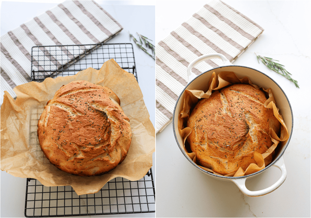 Some of the steps for making potato bread. Place the bread in a Dutch oven. Bake covered for 30 minutes. Reduce the oven temperature, uncover, and bake for another 10 minutes. Cool 1-2 hours on a wire rack before slicing.