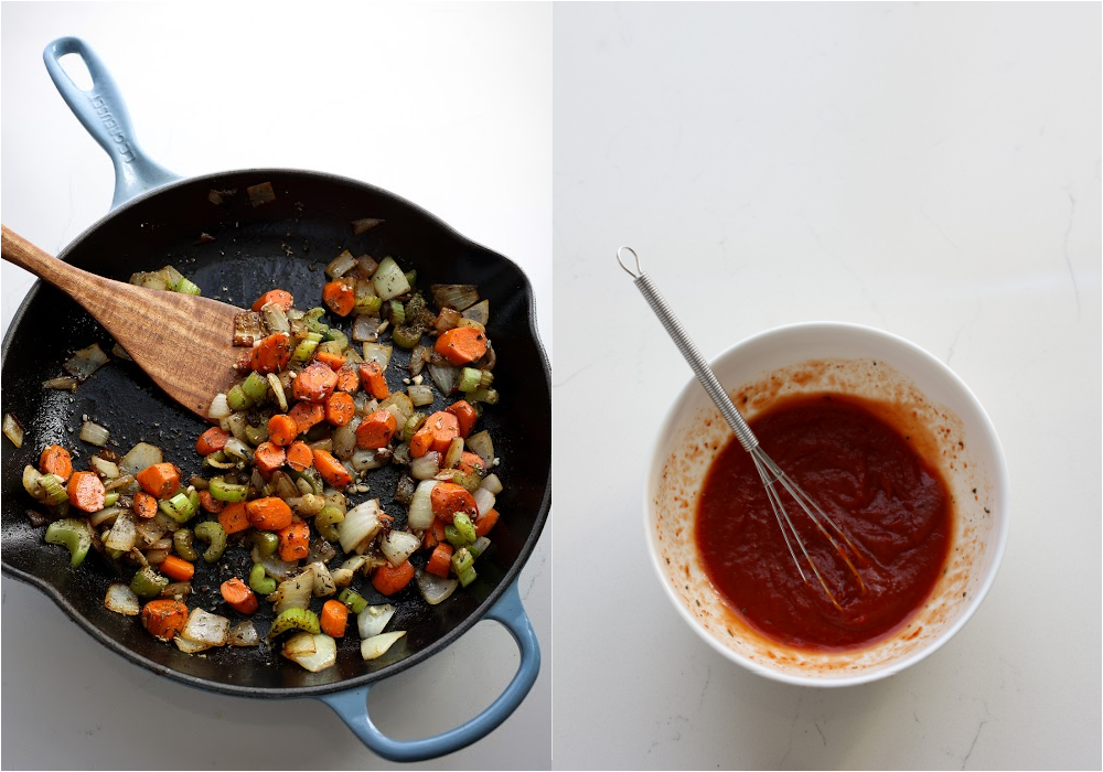 Some of the steps for making slow-cooker minestrone. Sauté the onions, celery, and carrots in a large skillet. Reduce the heat to low and add the garlic, thyme, and marjoram. Cook for a minute while stirring. Add the mixture to the slow cooker.Whisk the tomato paste with a little vegetable broth.